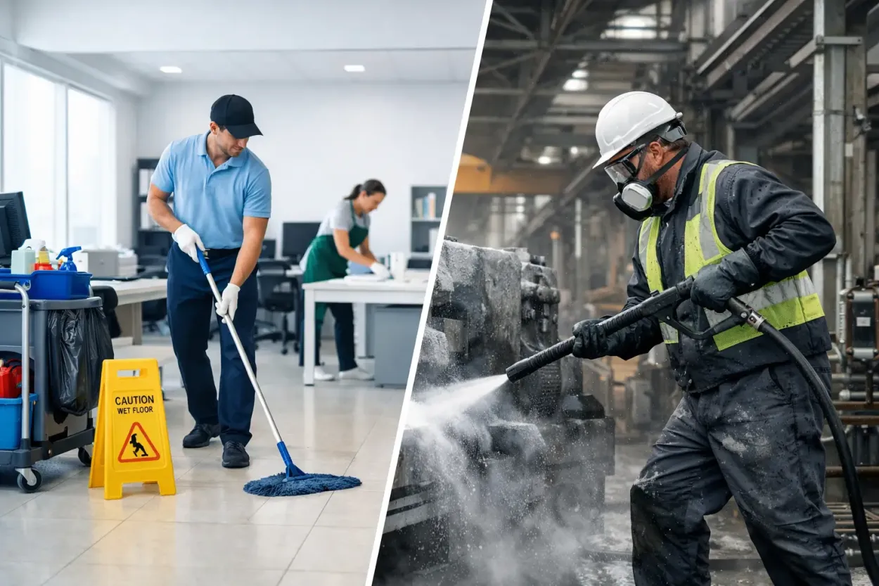 Industrial Cleaning vs Janitorial Cleaning Industrial Cleaning vs Janitorial Cleaning